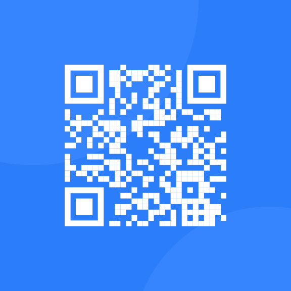 A blue and white QR Code that when scanned takes you to the FrontendMentor website